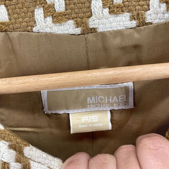 Michael Kors Jacket Women S Small Brown Geometric Long Sleeve Lined Crew Neck - Picture 3 of 7